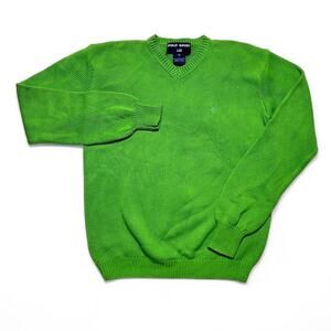 Polo Sport Ralph Lauren 90s Vintage Green Cotton Knit Vneck Sweater Jumper Med